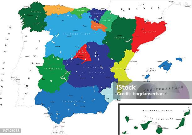 Carte Politique De Lespagne Vecteurs libres de droits et plus d'images vectorielles de Pays Basque - Pays Basque, Andalousie, Aragon