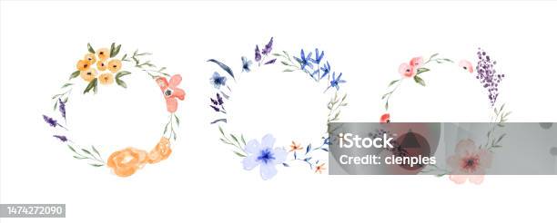 Spring Circle Frame Watercolor Spring Flower Circle Frame Set Stock Illustration - Download ...