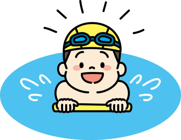 illustration von kid enjoy schwimmen im pool - teenager white background male facial expression stock-grafiken, -clipart, -cartoons und -symbole