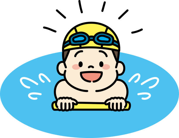 illustrazioni stock, clip art, cartoni animati e icone di tendenza di illustrazione di kid godere di nuotare in piscina - wading child water sport clothing