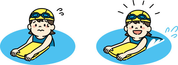 illustration eines verängstigten mädchens, das zum schwimmen kommt - teenager white background male facial expression stock-grafiken, -clipart, -cartoons und -symbole