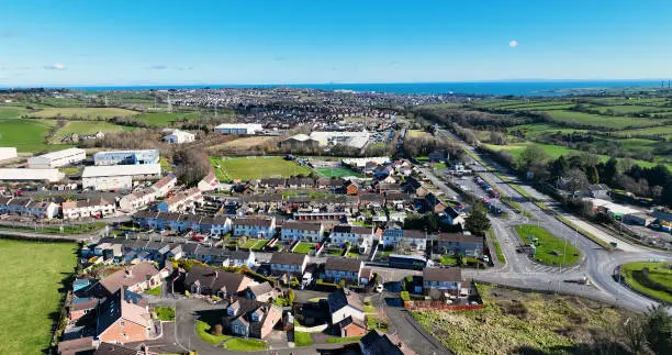 Photo of Aerial view of Residential homes and business in Millbrook Larne in County Antrim Northern Ireland