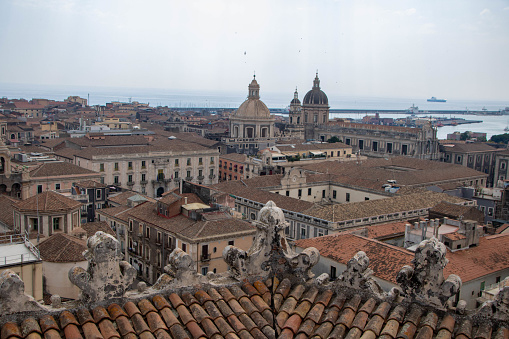 Histroical center of Catania as viewed from bell tower of San Giulano church