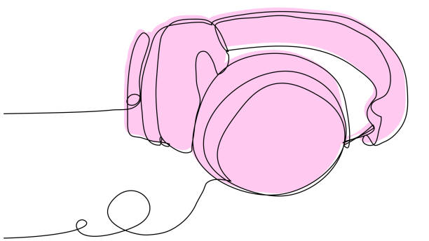 розовые наушники в одной строке на белом фоне. - pink and white radio stock illustrations