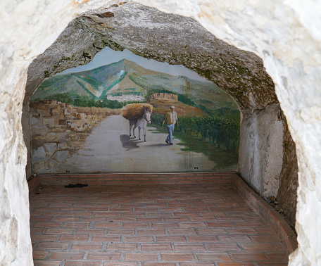 Old historic storage cave in Barrio de Santa Ana near the church in the Spanish white village pueblo blanco of Mijas Pueblo, Spain on Wednesday 22nd February 2023