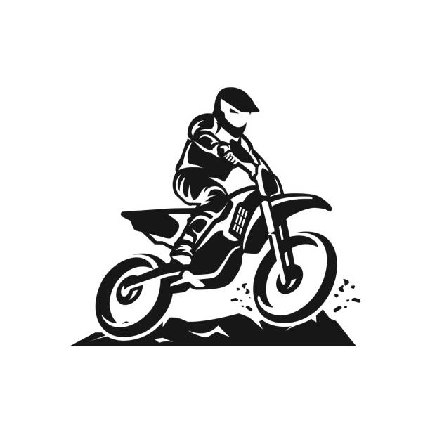 illustrazioni stock, clip art, cartoni animati e icone di tendenza di vettore di progettazione del modello del logo motocross - motocross engine motorcycle extreme sports