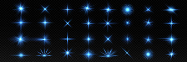 яркие частицы, горящие синие огни, звезды, лазеры. вектор. - dancing fountains stock illustrations