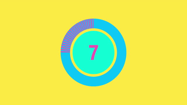 Countdown timer from 30 to 0 seconds realtime. Modern flat design of countdown animation on yellow background. 4K resolution