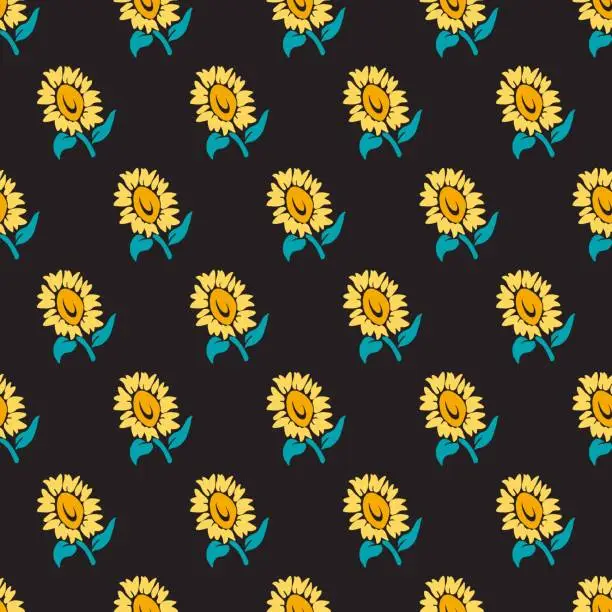 Vector illustration of Flat Simple Cute Sunflowers Pattern Vector Graphic Background