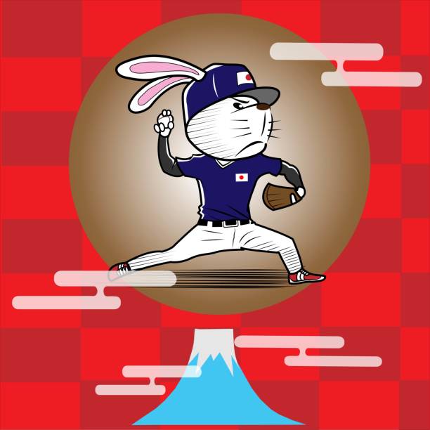 ilustraciones, imágenes clip art, dibujos animados e iconos de stock de jugador de béisbol conejo - single hit