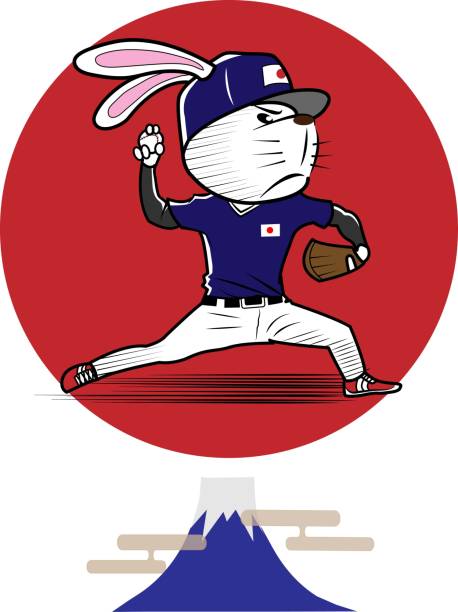 ilustraciones, imágenes clip art, dibujos animados e iconos de stock de jugador de béisbol conejo - single hit