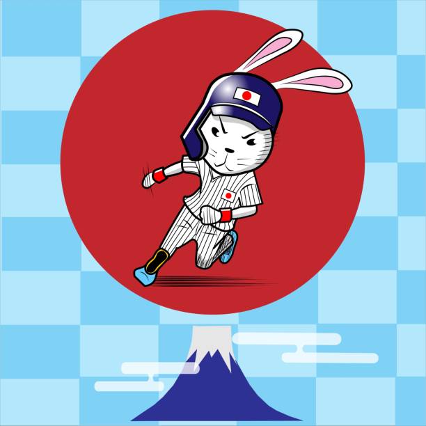 ilustraciones, imágenes clip art, dibujos animados e iconos de stock de jugador de béisbol conejo - single hit