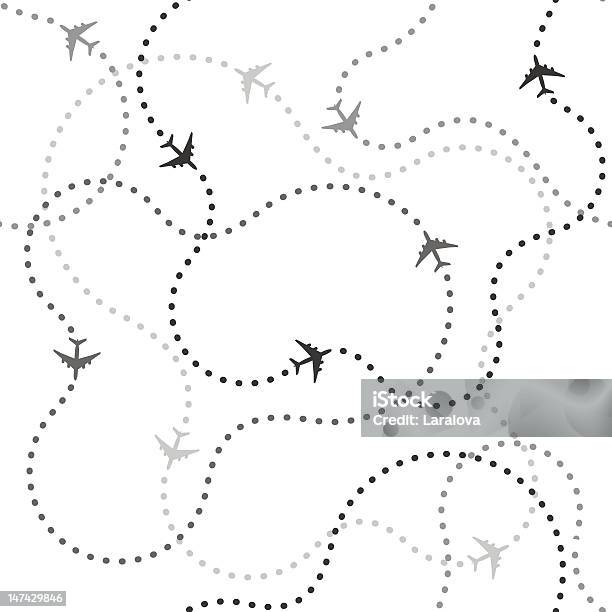 Vetores de Sem Costura Padrão Com Avião Rotas e mais imagens de Avião - Avião, Avião comercial, Ilustração e Pintura