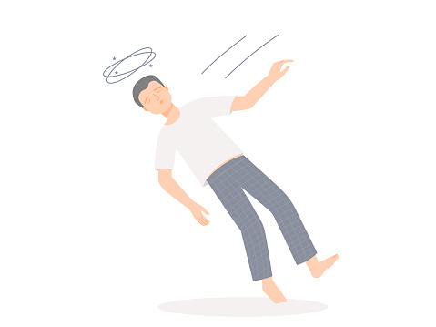 Isolated of a fainting man in flat vector illustration.