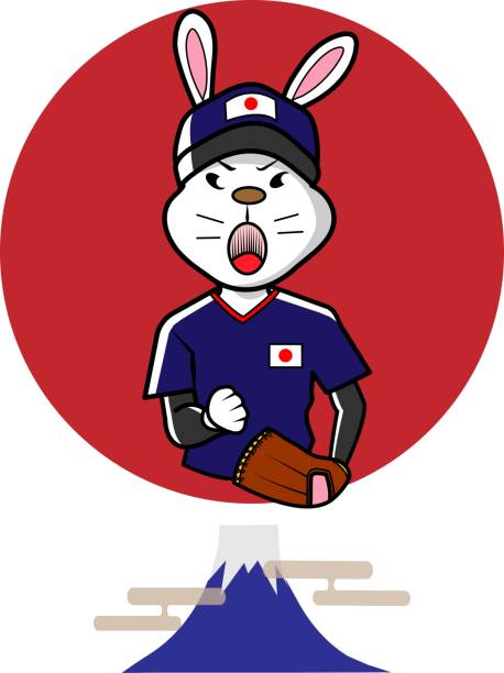 ilustraciones, imágenes clip art, dibujos animados e iconos de stock de jugador de béisbol conejo - single hit