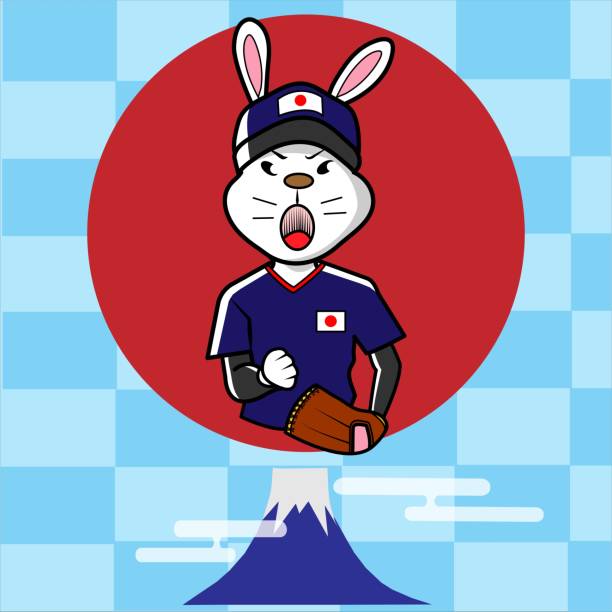 ilustraciones, imágenes clip art, dibujos animados e iconos de stock de jugador de béisbol conejo - single hit