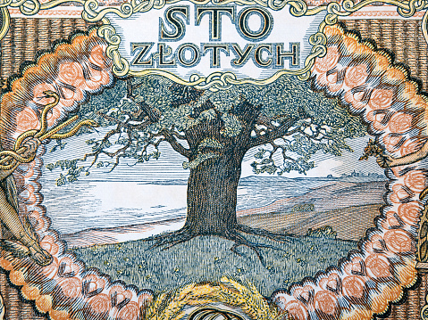 Image of a tree on the seashore from old Polish money - Zloty