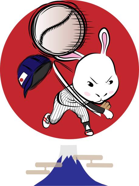 кролик бейсболист - single hit stock illustrations