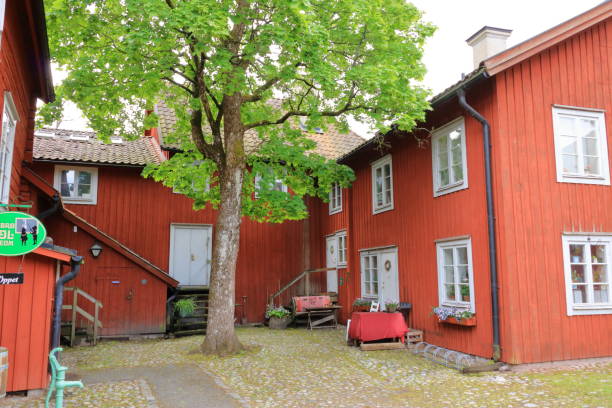 Rauma, Finland -  main street of old town wooden buildings district.