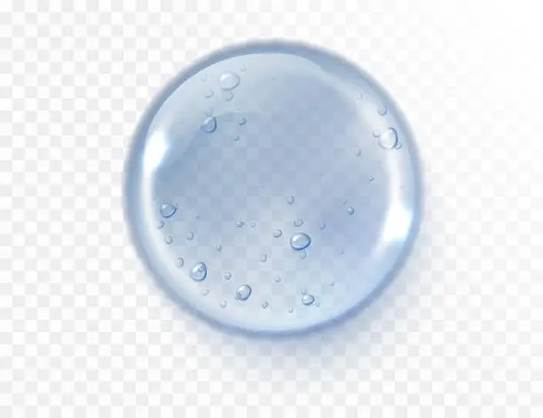 Vector illustration of Glycerin gel texture isolated on transparent background. Blue serum drop. Realistic Liquid gel with bubbles