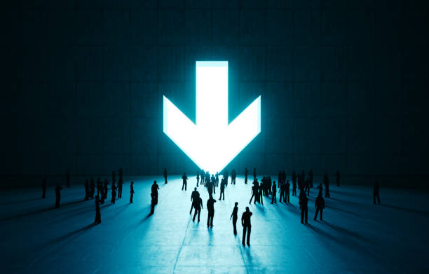 istock Human Crowd Waiting Before Arrow Symbol On Concrete Wall 1474311636