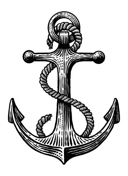 Vector illustration of Anchor of a ship. Vector drawing in vintage engraving style