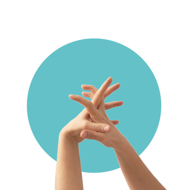 istock Clasped arms on a white background with pastel blue circle. Minimal hands love gesture concept. Two hand holding each other. Valentine's day. 1474319447
