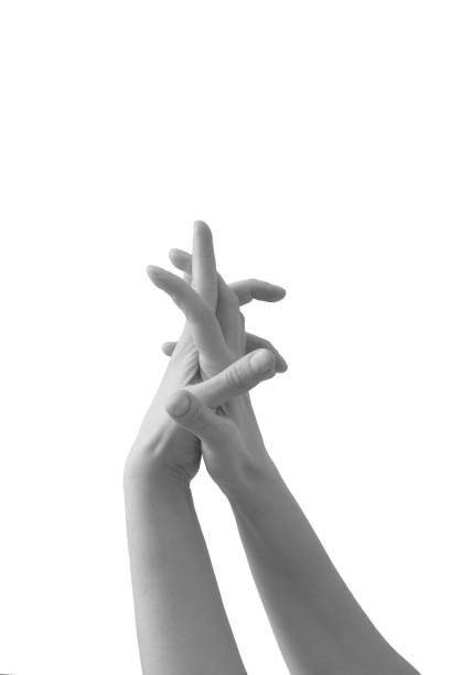 istock Clasped arms on a white background. Black and white minimal hands love gesture concept. Two hand holding each other. 1474319687