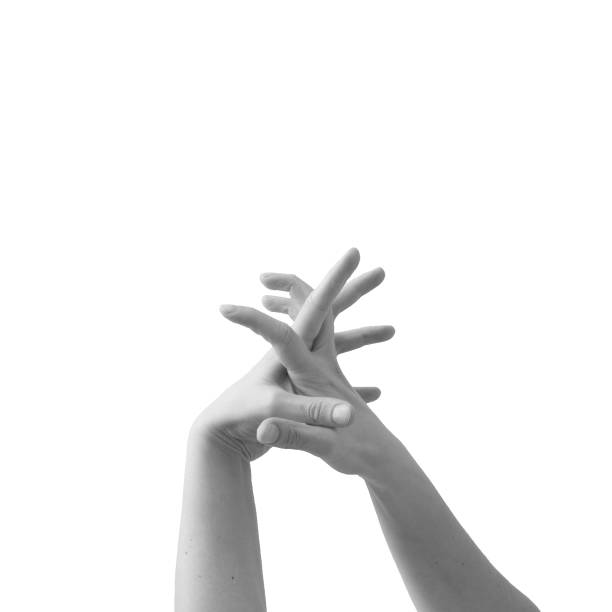 istock Clasped arms on a white background. Minimal black and white hands love gesture concept. Two hand holding each other. Valentine's day. 1474319693