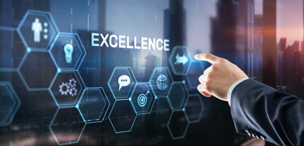istock Excellence Concept. Quality Service. Businessman pressing Excellence virtual screen 1474322134