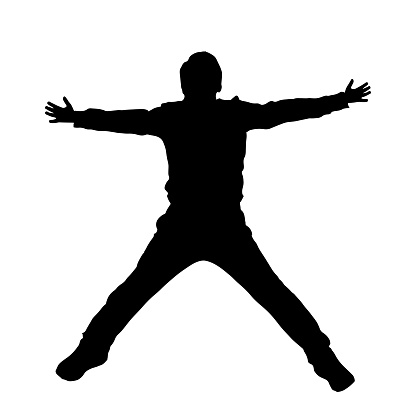 Happy man jumping Vector illustration. A person jumping with hands up For Art, Print, web graphic design. Happy man freedom concept art Vector.