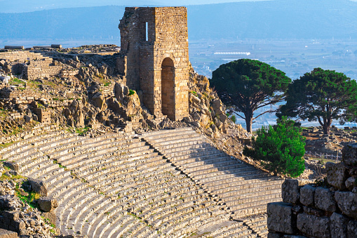 Ancient ruins in Pompeii, Roman town near modern Naples destroyed and buried under volcanic ash during eruption of Mount Vesuvius in 79 AD. Pompei, Campania, Italy.