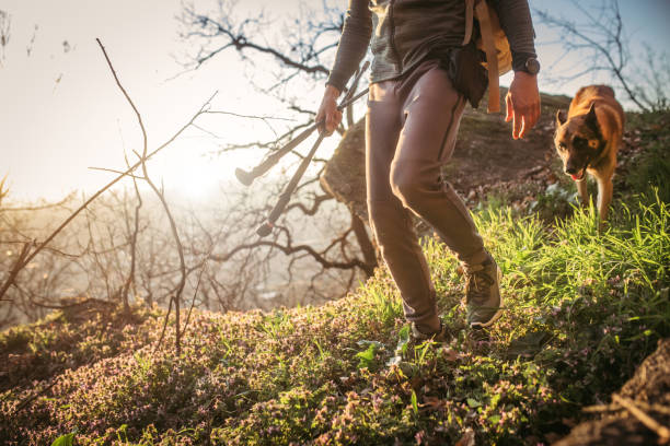 istock man hiking on the mountain with his dog during sunset 1474324809