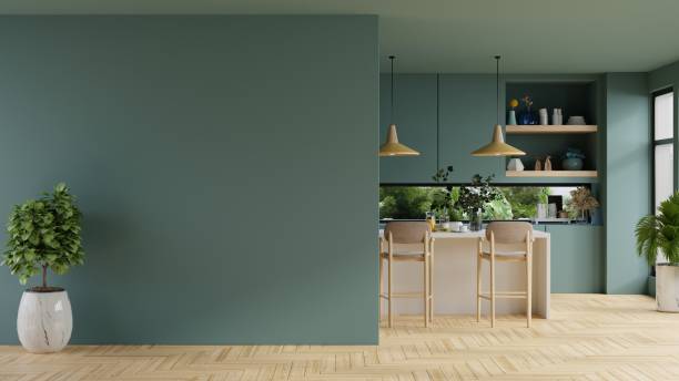 istock Green kitchen room and minimalist interior design. 1474326039