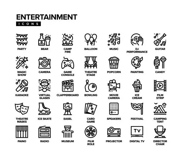 Vector illustration of Entertainment Line Icon Set
