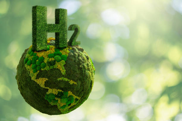 symbol of hydrogen h2 from grass and green planet earth - hidrojen stok fotoğraflar ve resimler