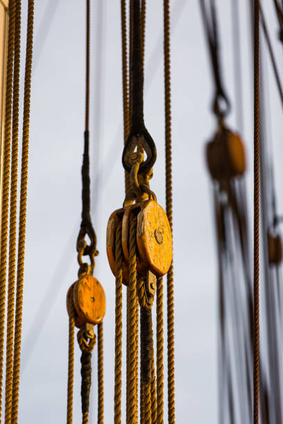 istock Wooden pulley block in a tall ship 1474334022