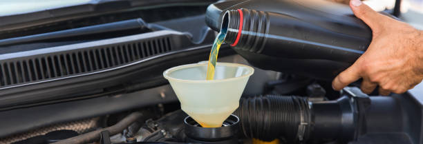 istock Car servicing mechanic pouring oil 1474343101