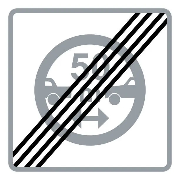 Vector illustration of Traffic signs. Road signs. Instruction road signs. End of scope of a sign. Minimum distance limit.