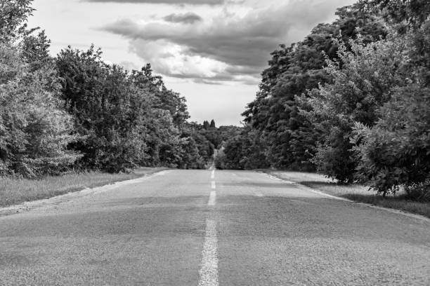 istock Beautiful empty asphalt road in countryside on light background 1474346772