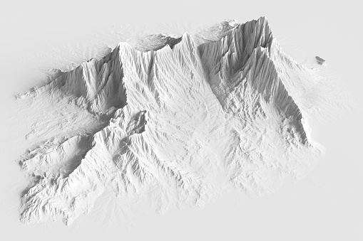 3D rendering of the aerial landscape of a mountain.