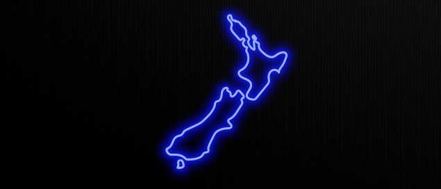 new zealand map outlined with neon light on black background