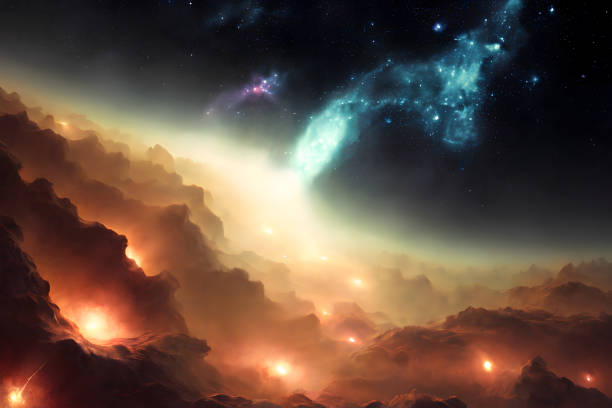 istock Space background with fantasy landscape 1474350487