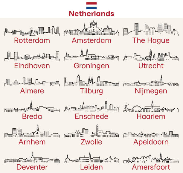 illustrations, cliparts, dessins animés et icônes de les villes néerlandaises dessinent un ensemble vectoriel des horizons - apeldoorn