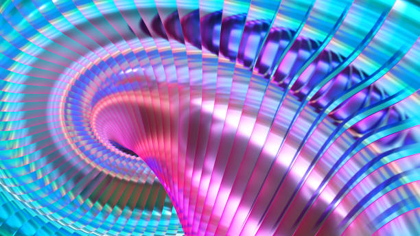 istock Abstract metallic 3d background, shiny and glossy multicolored striped pattern, spiral chrome metal  background 1474352644