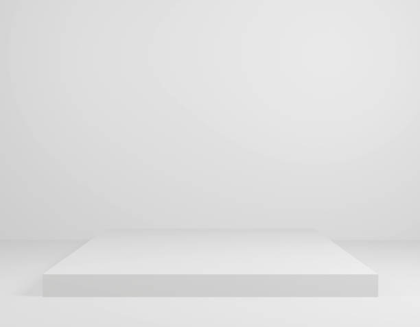 istock empty white podium.3D display podium on white background.Stand Minimal mockup for presentation.Abstract white background concept.Geometric platform show cosmetic product.Stage showcase.3D rendering 1474354258