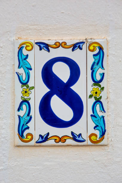 istock Old Weathered House Number 8, Tile on Wall 1474354581