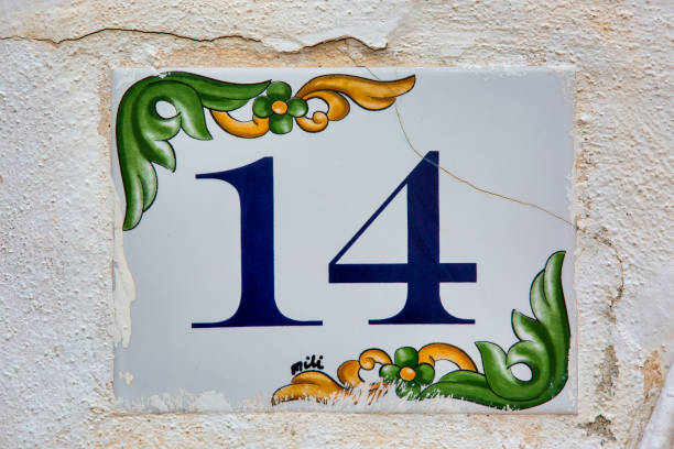 Old Weathered House Number 14, Tile on Wall
