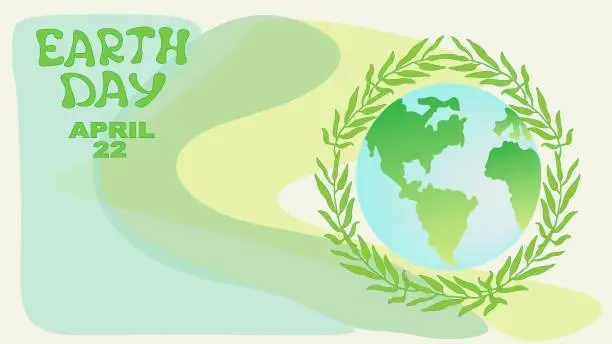 Vector illustration of Earth Day,Taking care of the planet, hands holding a pallet, a person and a planet illustration,poster ecosystem icons.