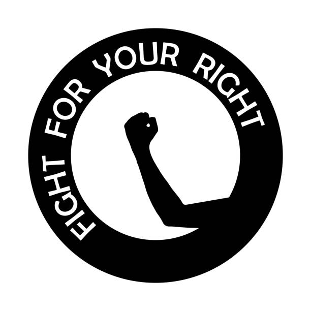 Fight For Your Right Label Vector. Monochrome protest round print with a fist and words, fight for your right. Fight For Your Right Label Vector. Monochrome protest round print with a fist and words, fight for your right. civil rights leader stock illustrations